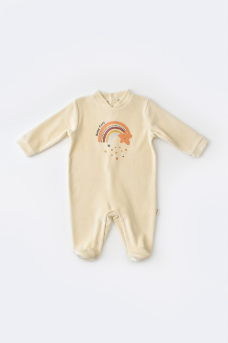 Salopeta Curcubeu cu maneca lunga si botosei din 80%bumbac organic si 20% poliester - Crem, BabyCosy [2]