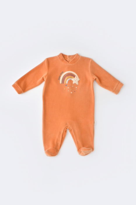 Salopeta Curcubeu cu maneca lunga si botosei din 80%bumbac organic si 20% poliester - Portocaliu, BabyCosy [2]