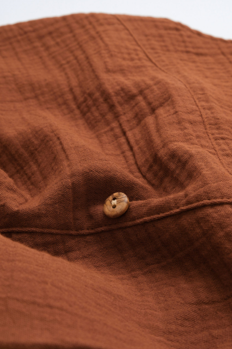 Salopeta de vara cu buzunare din muselina, BabyCosy, 100% bumbac organic, caramiziu [7]