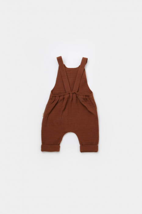 Salopeta de vara cu buzunare din muselina, BabyCosy, 100% bumbac organic, caramiziu [3]