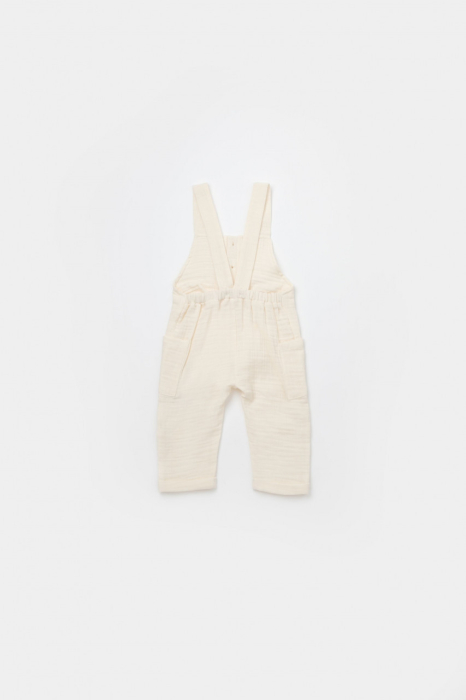 Salopeta de vara cu buzunare din muselina, BabyCosy, 100% bumbac organic, ecru [3]