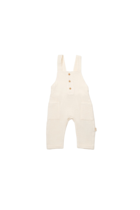 Salopeta de vara cu buzunare din muselina, BabyCosy, 100% bumbac organic, ecru [2]