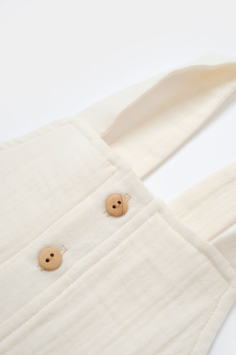 Salopeta de vara cu buzunare din muselina, BabyCosy, 100% bumbac organic, ecru [7]