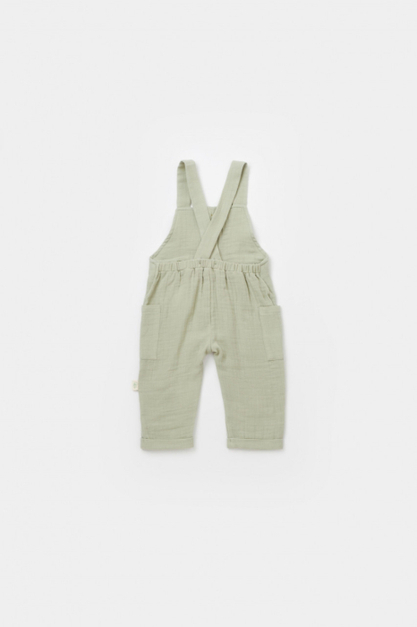 Salopeta de vara cu buzunare din muselina, BabyCosy, 100% bumbac organic, verde [4]