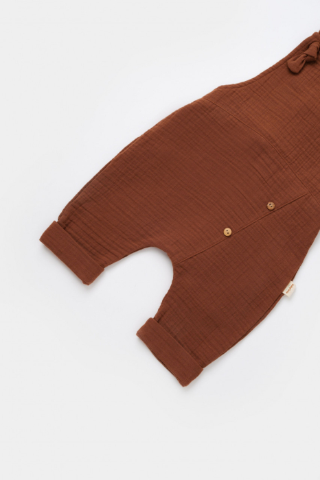 Salopeta de vara cu pantaloni lungi din muselina, BabyCosy, 100%bumbac, caramiziu [3]
