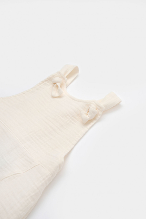 Salopeta de vara cu pantaloni lungi din muselina, BabyCosy, 100%bumbac, ecru [4]