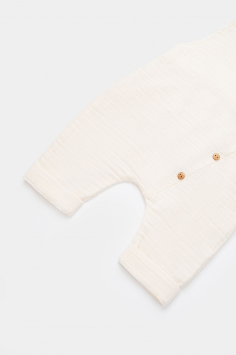 Salopeta de vara cu pantaloni lungi din muselina, BabyCosy, 100%bumbac, ecru [5]