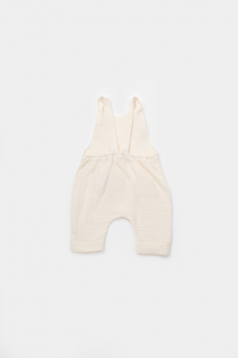 Salopeta de vara cu pantaloni lungi din muselina, BabyCosy, 100%bumbac, ecru [2]