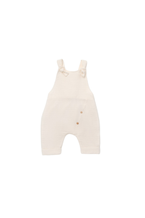 Salopeta de vara cu pantaloni lungi din muselina, BabyCosy, 100%bumbac, ecru [8]