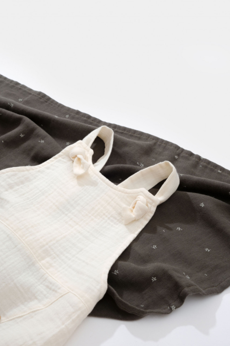Salopeta de vara cu pantaloni lungi din muselina, BabyCosy, 100%bumbac, ecru [3]