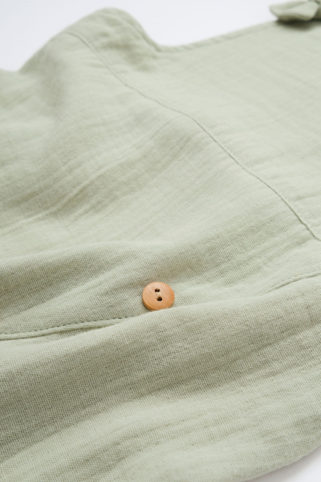 Salopeta de vara cu pantaloni lungi din muselina, BabyCosy, 100% bumbac organic, verde [8]