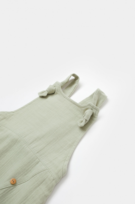 Salopeta de vara cu pantaloni lungi din muselina, BabyCosy, 100% bumbac organic, verde [6]