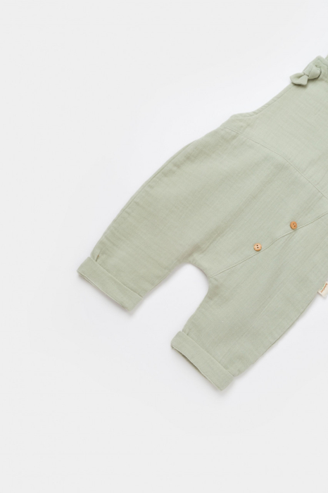 Salopeta de vara cu pantaloni lungi din muselina, BabyCosy, 100% bumbac organic, verde [5]