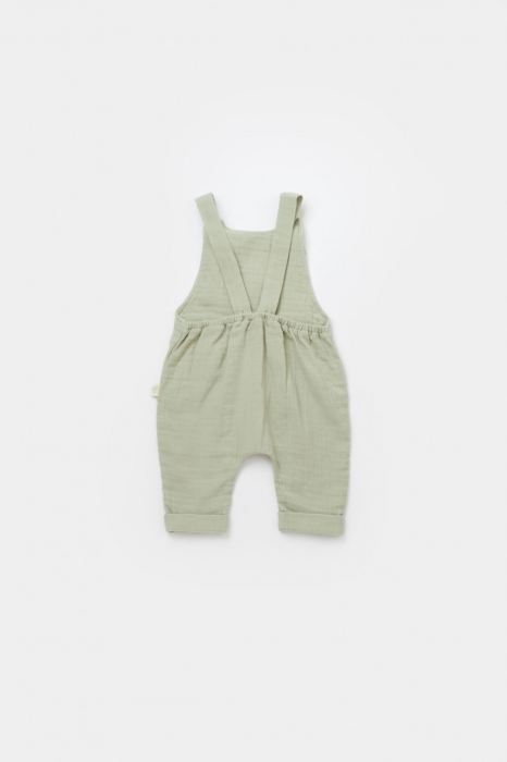 Salopeta de vara cu pantaloni lungi din muselina, BabyCosy, 100% bumbac organic, verde [3]
