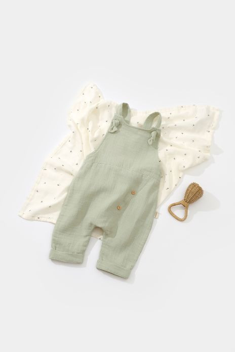 Salopeta de vara cu pantaloni lungi din muselina, BabyCosy, 100% bumbac organic, verde [2]