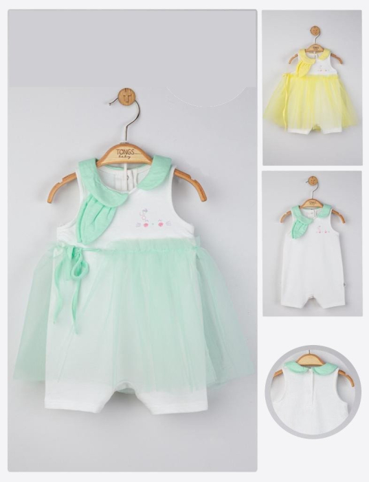 Salopeta de vara pentru bebelusi cu tulle, Tongs baby - Galben [2]