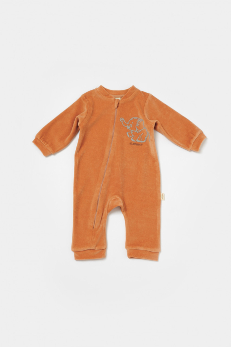 Salopeta Elefant cu maneca lunga din 80%bumbac organic si 20% poliester - Caramiziu, BabyCosy [2]