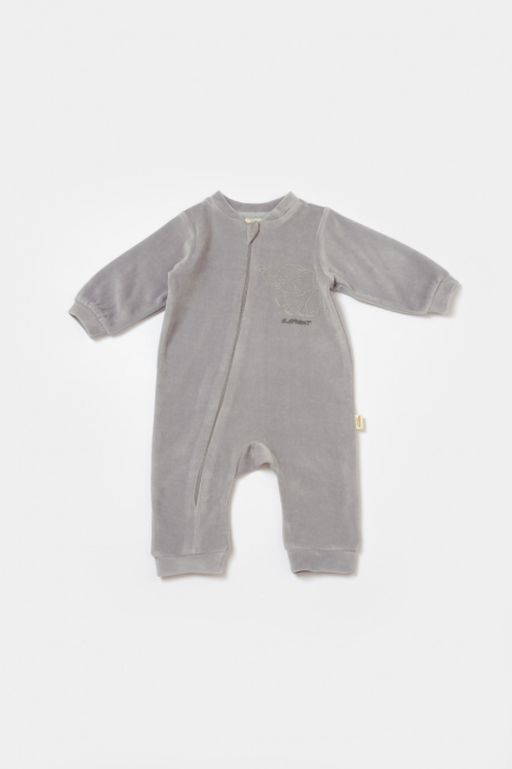 Salopeta Elefant cu maneca lunga din 80%bumbac organic si 20% poliester - Gri, BabyCosy [2]