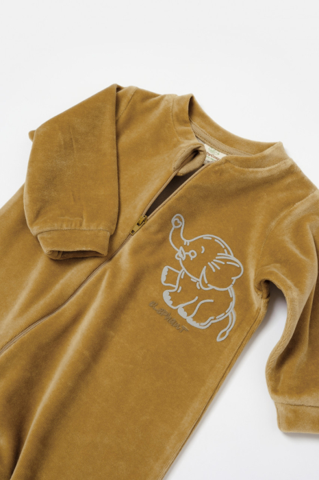 Salopeta Elefant cu maneca lunga din 80%bumbac organic si 20% poliester - Mustar, BabyCosy [5]