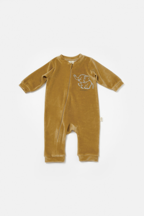 Salopeta Elefant cu maneca lunga din 80%bumbac organic si 20% poliester - Mustar, BabyCosy [2]