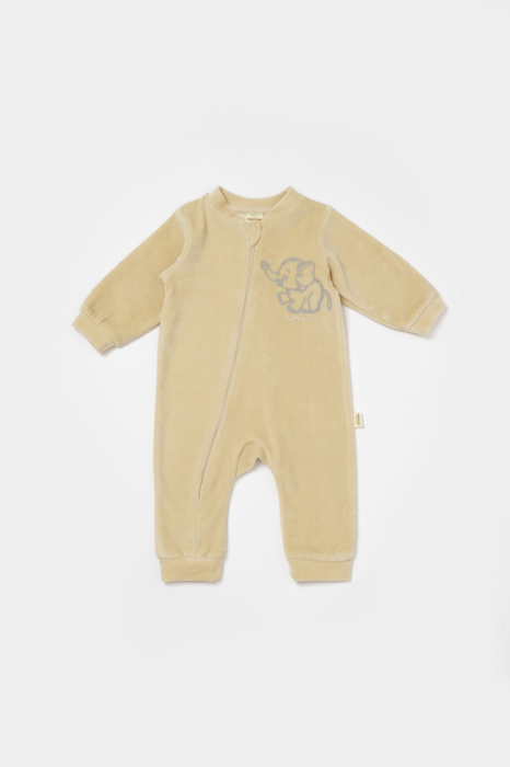 Salopeta Elefant cu maneca lunga din 80%bumbac organic si 20% poliester - Stone, BabyCosy [2]