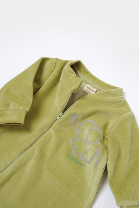 Salopeta Elefant cu maneca lunga din 80%bumbac organic si 20% poliester - Verde, BabyCosy [5]