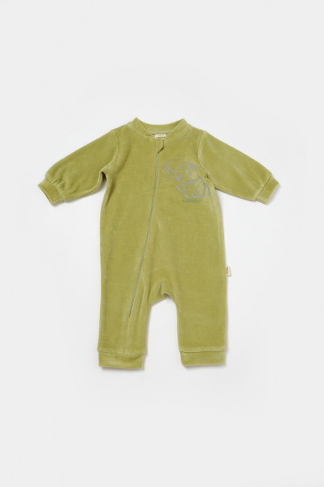 Salopeta Elefant cu maneca lunga din 80%bumbac organic si 20% poliester - Verde, BabyCosy [2]