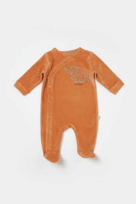 Salopeta Elefant cu maneca lunga si botosei din 80%bumbac organic si 20% poliester - Caramiziu, BabyCosy [2]