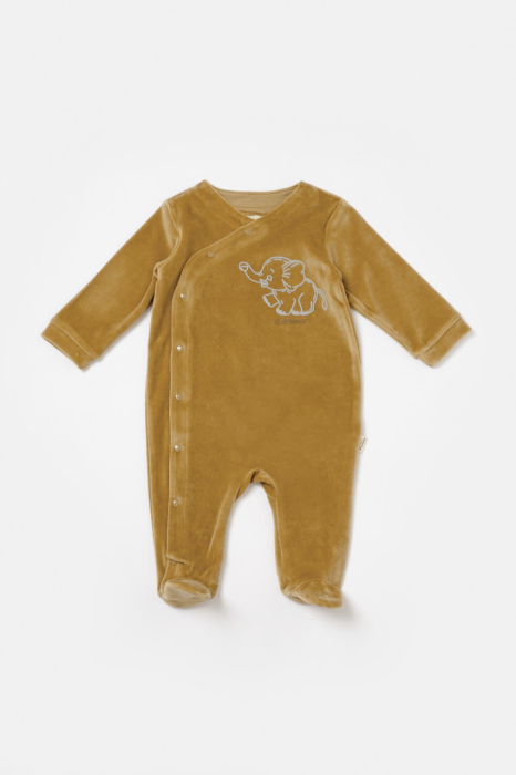 Salopeta Elefant cu maneca lunga si botosei din 80%bumbac organic si 20% poliester - Mustar, BabyCosy [2]