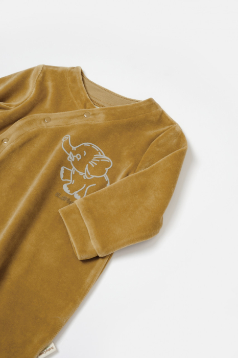 Salopeta Elefant cu maneca lunga si botosei din 80%bumbac organic si 20% poliester - Mustar, BabyCosy [4]