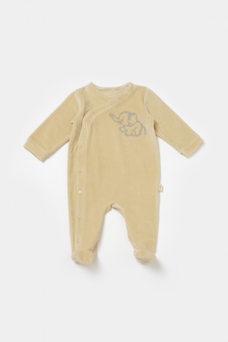 Salopeta Elefant cu maneca lunga si botosei din 80%bumbac organic si 20% poliester - Stone, BabyCosy [3]