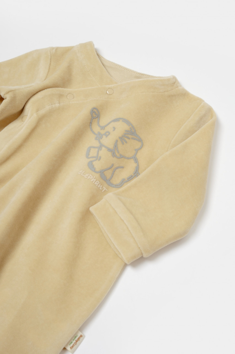 Salopeta Elefant cu maneca lunga si botosei din 80%bumbac organic si 20% poliester - Stone, BabyCosy [2]