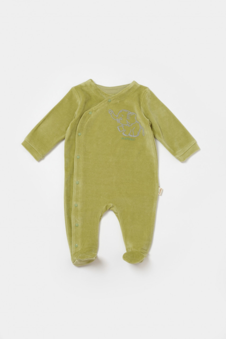 Salopeta Elefant cu maneca lunga si botosei din 80%bumbac organic si 20% poliester - Verde, BabyCosy [2]