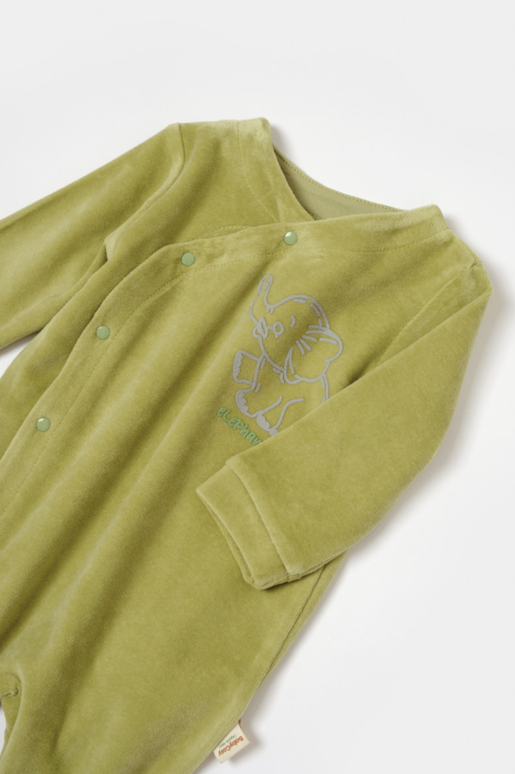 Salopeta Elefant cu maneca lunga si botosei din 80%bumbac organic si 20% poliester - Verde, BabyCosy [4]