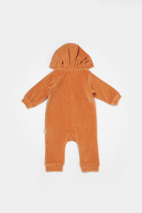 Salopeta Elefant cu maneca lunga si gluga din 80%bumbac organic si 20% poliester - Caramiziu, BabyCosy [3]