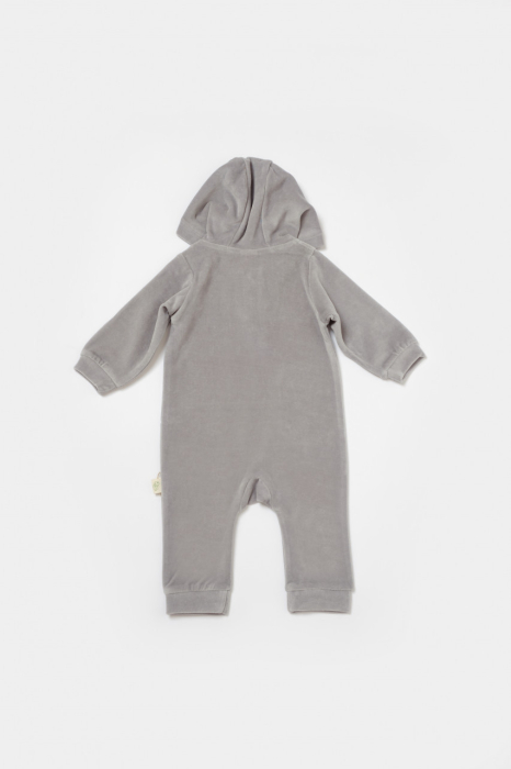 Salopeta Elefant cu maneca lunga si gluga din 80%bumbac organic si 20% poliester - Gri, BabyCosy [3]