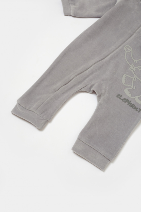Salopeta Elefant cu maneca lunga si gluga din 80%bumbac organic si 20% poliester - Gri, BabyCosy [5]