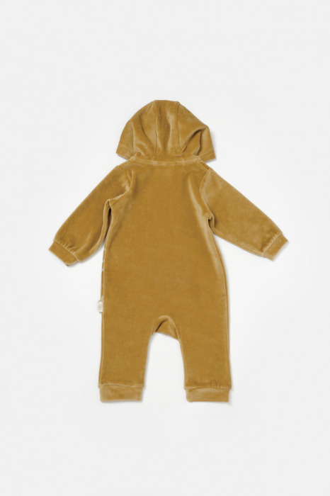 Salopeta Elefant cu maneca lunga si gluga din 80%bumbac organic si 20% poliester - Mustar, BabyCosy [3]