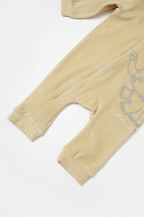 Salopeta Elefant cu maneca lunga si gluga din 80%bumbac organic si 20% poliester - Stone, BabyCosy [4]