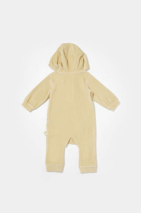 Salopeta Elefant cu maneca lunga si gluga din 80%bumbac organic si 20% poliester - Stone, BabyCosy [3]