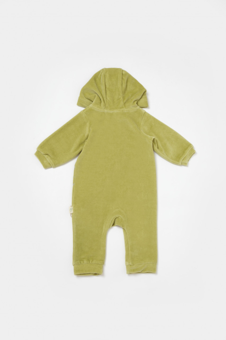 Salopeta Elefant cu maneca lunga si gluga din 80%bumbac organic si 20% poliester - Verde, BabyCosy [3]