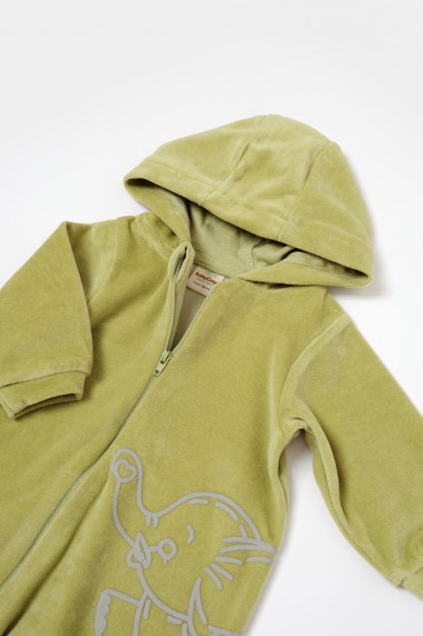 Salopeta Elefant cu maneca lunga si gluga din 80%bumbac organic si 20% poliester - Verde, BabyCosy [4]