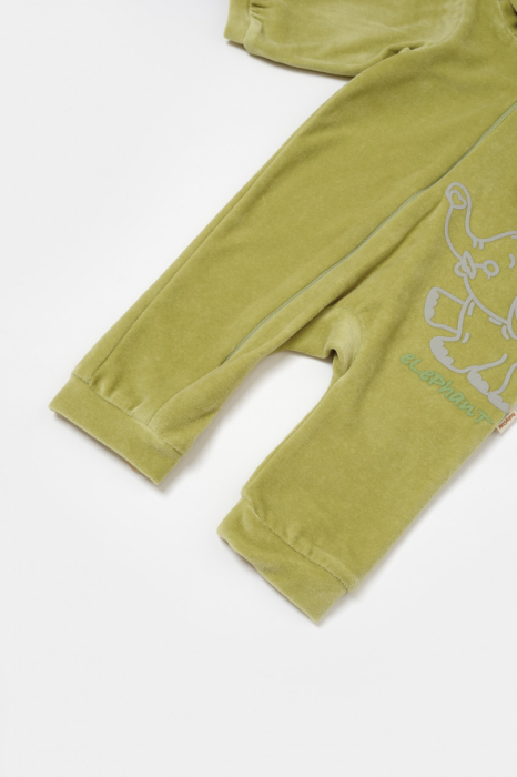 Salopeta Elefant cu maneca lunga si gluga din 80%bumbac organic si 20% poliester - Verde, BabyCosy [5]