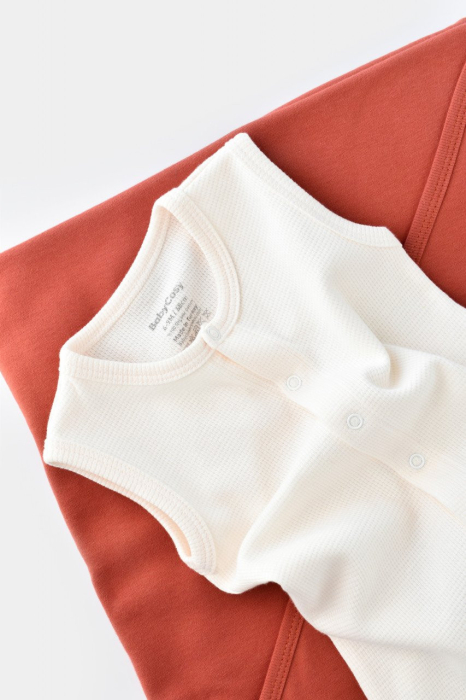 Salopeta fara maneci si pantaloni scurti - 100% bumbac organic - Ecru, BabyCosy [8]