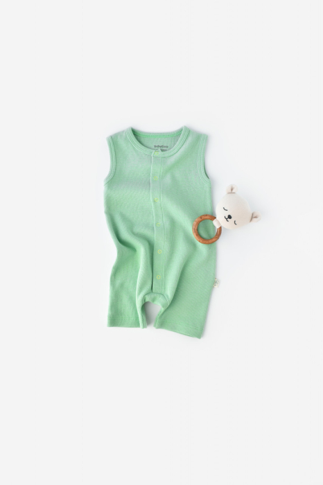 Salopeta fara maneci si pantaloni scurti - 100% bumbac organic - Mint, BabyCosy [2]