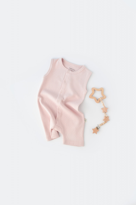 Salopeta fara maneci si pantaloni scurti - 100% bumbac organic - Roz, BabyCosy [2]