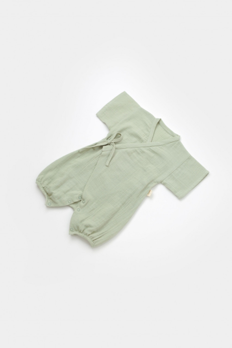Salopeta petrecuta din muselina, BabyCosy, 100% bumbac organic, Verde [5]