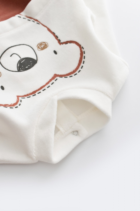 Salopeta Ursulet cu maneca lunga si botosei din 80%bumbac organic si 20% poliester - Caramiziu, BabyCosy [2]