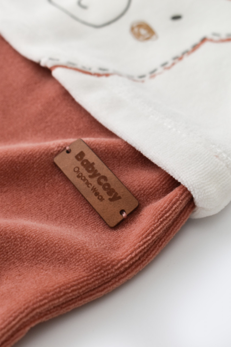 Salopeta Ursulet cu maneca lunga si botosei din 80%bumbac organic si 20% poliester - Caramiziu, BabyCosy [5]