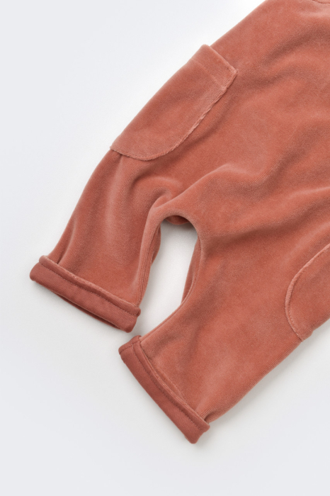 Salopeta Velvet cu bretele din 80%bumbac organic si 20% poliester - Caramiziu, BabyCosy [3]